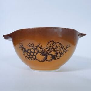 Pyrex Old Orchard 7" Cinderella Mixing Bowl 441 Fruits On Brown, Smooth, VTG